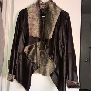 Bagatelle Brown Tan Faux Fur Lined Drape Jacket
